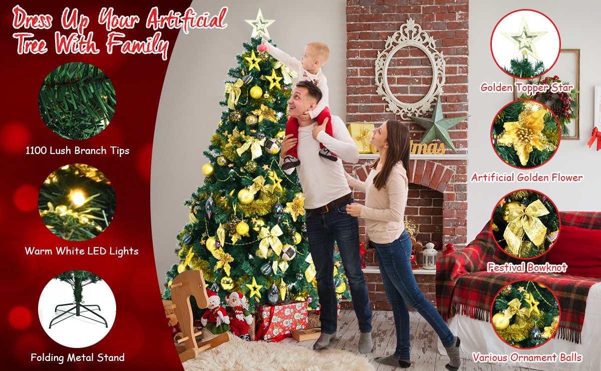 Pre-Lit Artificial Christmas Tree wIth Ornaments and Lights2