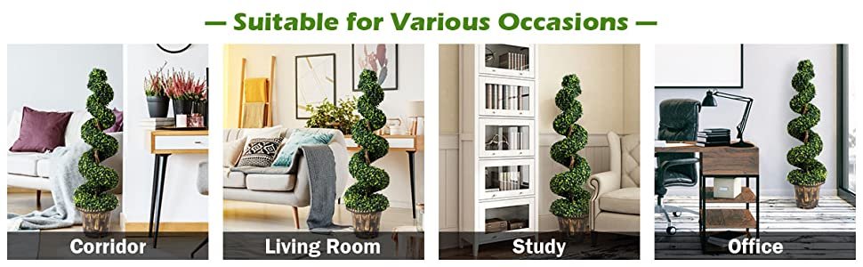 4 Feet Artificial Boxwood Spiral Green Leaves Tree