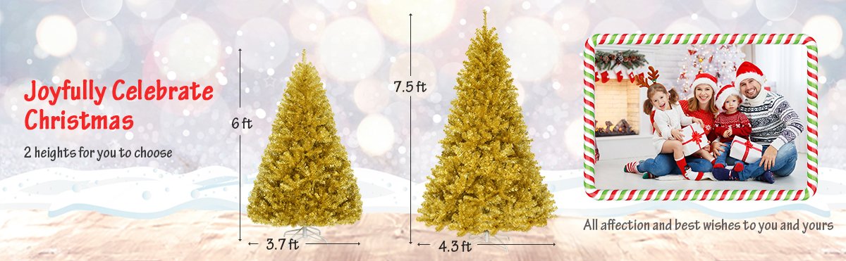 6'/7.5' Artificial Tinsel Christmas Tree Hinged with Foldable Stand