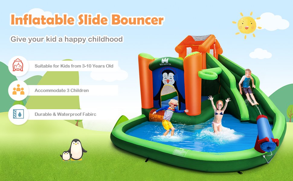 Inflatable Water Park Bouncer with Climbing Wall Splash Pool Water Cannon