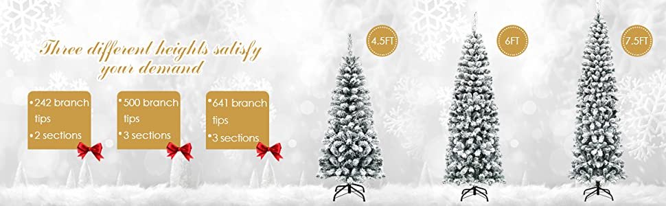 4.5 Feet Unlit Hinged Snow Flocked Artificial Pencil Christmas Tree with 242 Branch