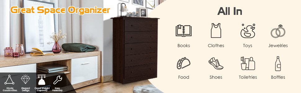 Functional Storage Organized Dresser with 5 Drawer