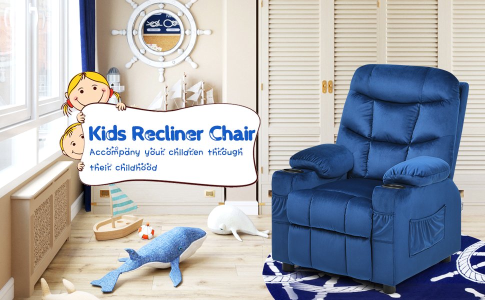 Adjustable Lounge Chair with Footrest and Side Pockets for Children