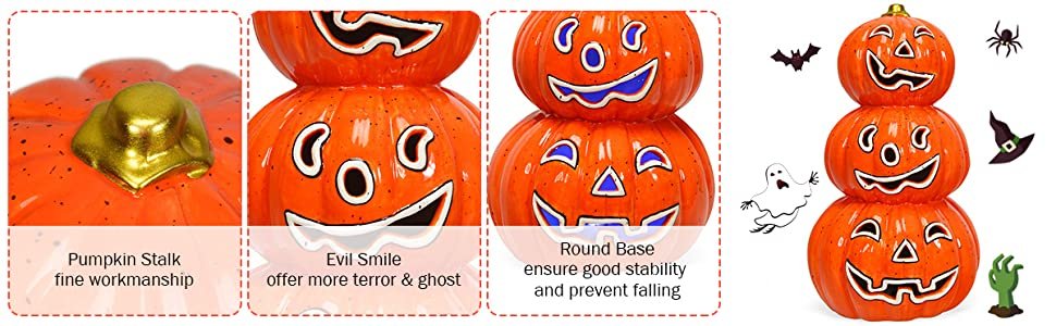 Halloween 3-Tier Color-Changing Lighted Ceramic Pumpkin Lantern