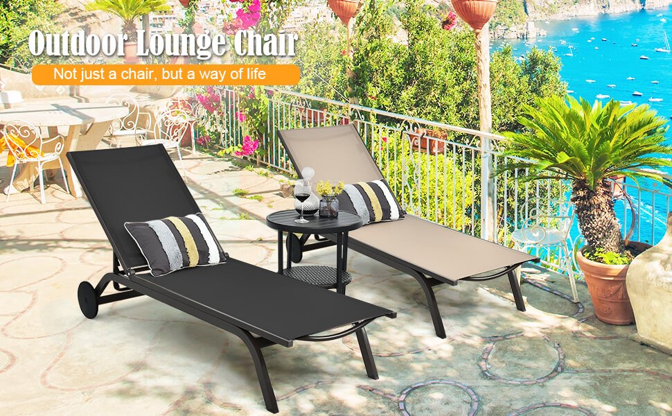 6-Position Adjustable Fabric Outdoor Patio Recliner Chair