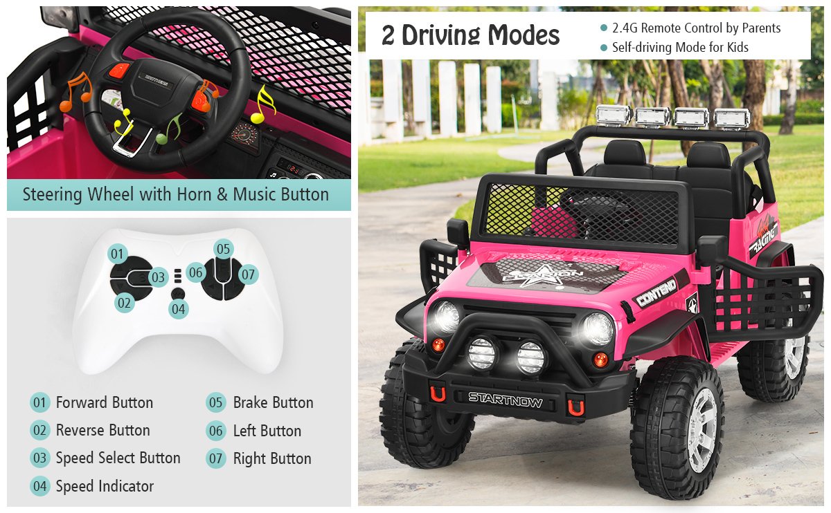 12V Kids Remote Control Electric  Ride On Truck Car with Lights and Music 