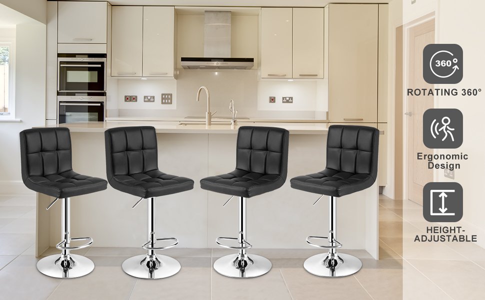 Set of 2 Square Swivel Adjustable Bar Stools with Back and Footrest