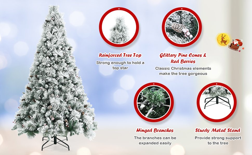 7FT Christmas Tree Flocking Spray White Tree Plus Pine Cone