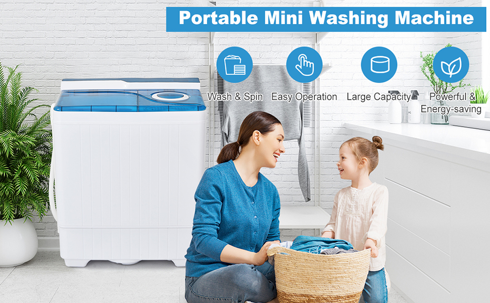 26 Pound Portable Semi-automatic Washing Machine with Built-in Drain Pump