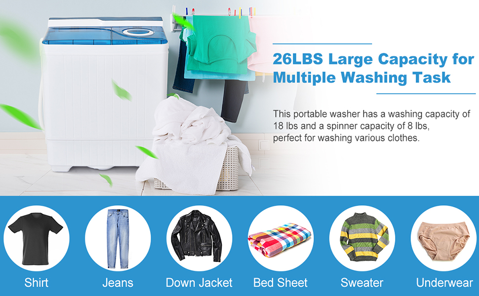 26 Pound Portable Semi-automatic Washing Machine with Built-in Drain Pump