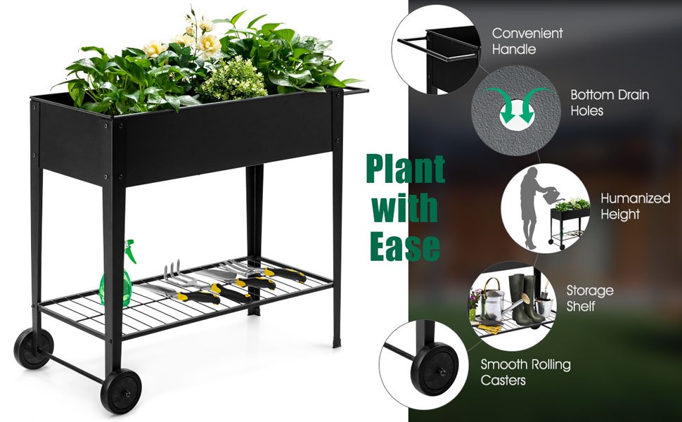 Elevated Planter Box on Wheels with Non-slip Legs and Storage Shelf3