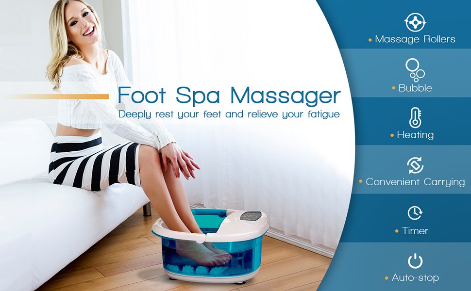 Foot Spa Tub with Bubbles and Electric Massage Rollers for Home Use