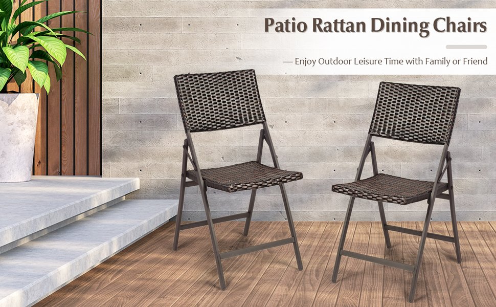 Set of 2 Folding Patio Rattan Portable Dining Chairs