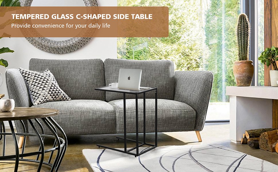 Sofa End Table Coffee Side Table with Glass Top