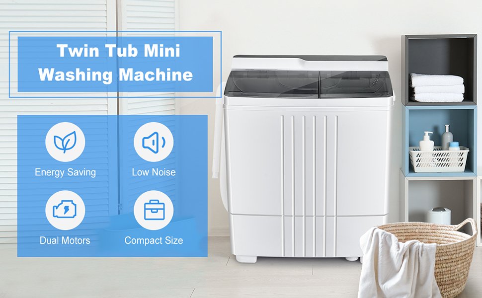 Twin Tub Portable Washing Machine with Timer Control and Drain Pump for Apartment