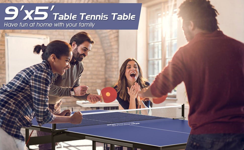 9' x 5' Foldable Table Tennis Table with Quick Clamp Net and Post Set
