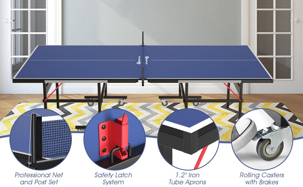 9' x 5' Foldable Table Tennis Table with Quick Clamp Net and Post Set