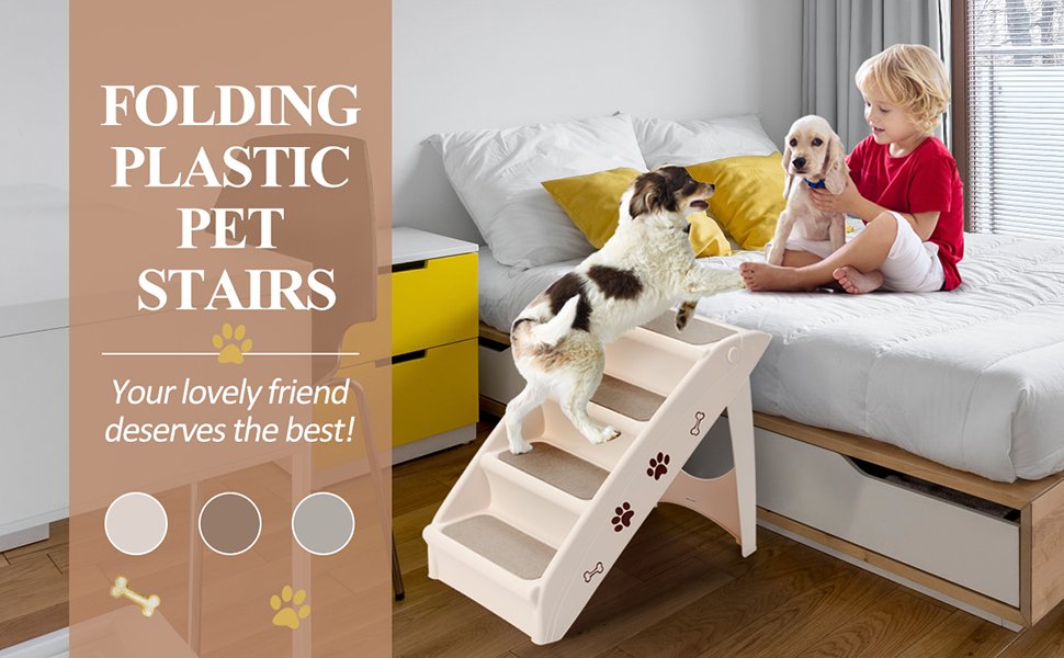 Collapsible Plastic Pet Stairs Step Ladder for Small Dog and Cats  Costway