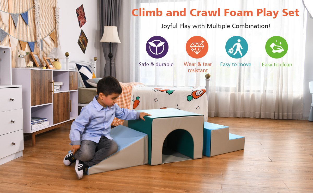  4-piece Single-Tunnel SoftZone Climb Crawl Activity Play Set Toddler Kid