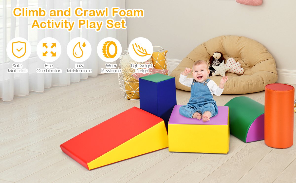 Preschoolers Anti-Slip and Flexible Composite Toy for Toddlers Lightweight Activity Play Set Vabches Crawl and Climb Foam Play Set 5 Piece Safe Interactive Set Baby and Kids USA in Stock 