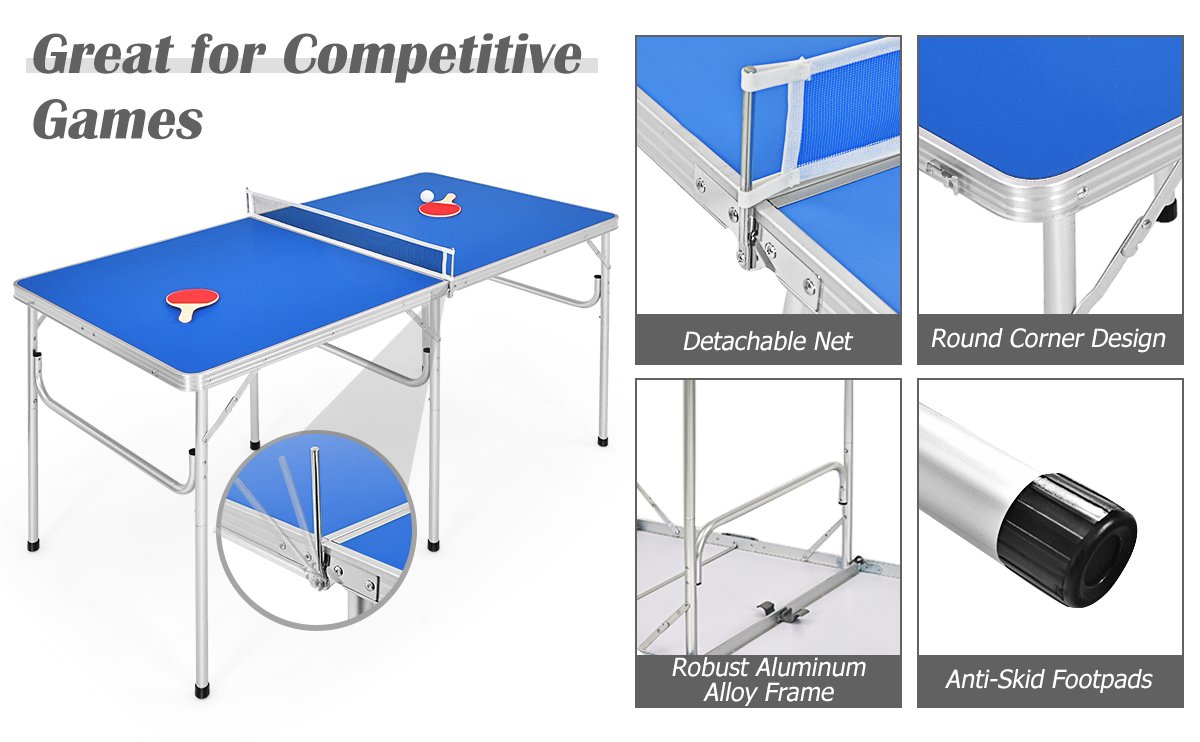 60 Inches Portable Tennis Ping Pong Folding Table with Accessories