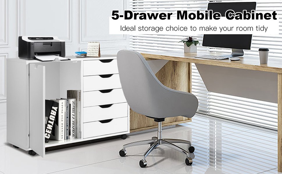 5-Drawer Dresser Chest Mobile Storage Cabinet with Door
