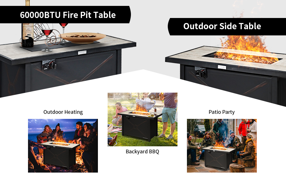 42 Inches 60,000 Btu Rectangular Propane Fire Pit Table