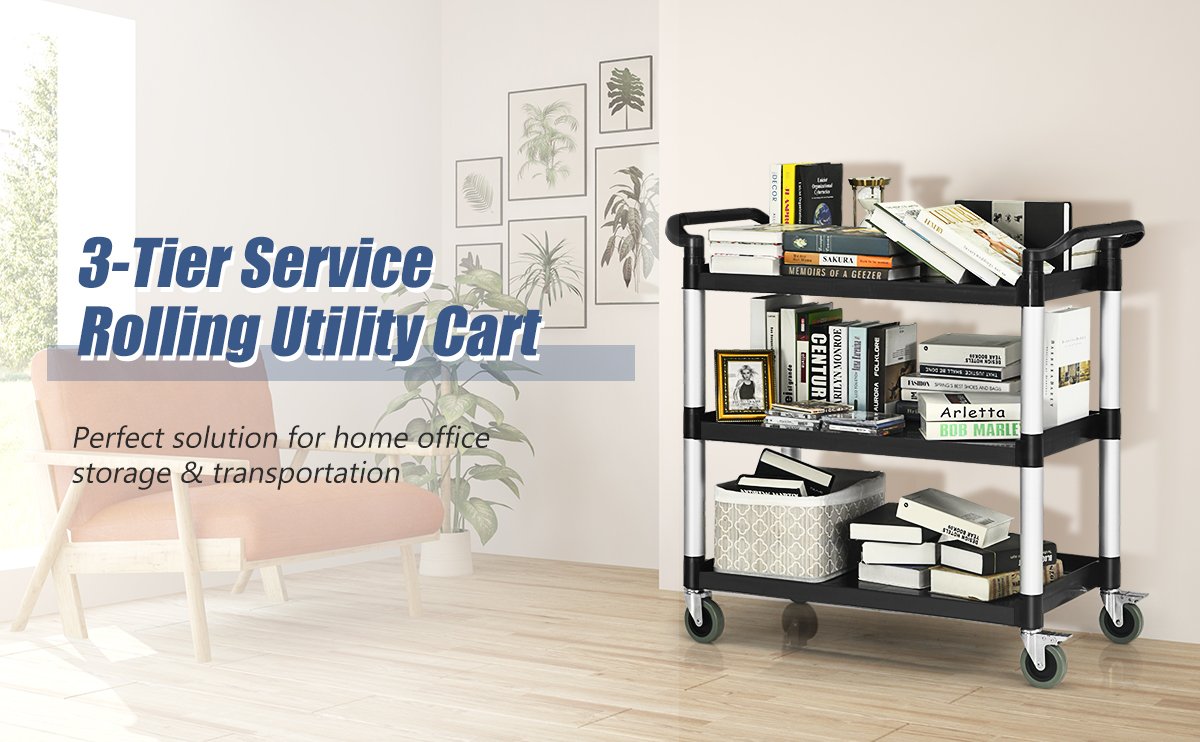 3-Shelf Utility Service Cart Aluminum Frame 490lbs Capacity with Casters