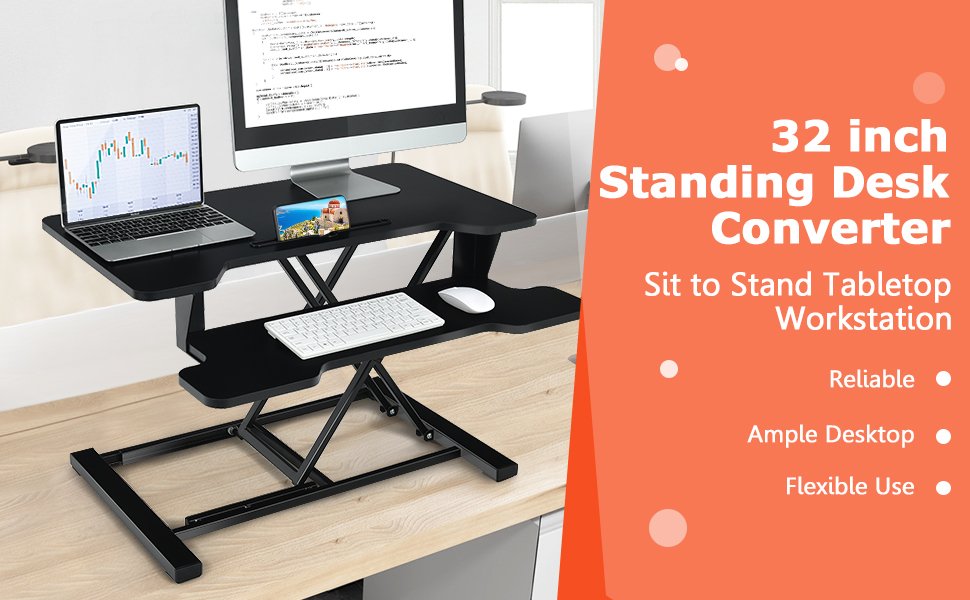 Height Adjustable Standing Desk Converter with Removable Keyboard Tray