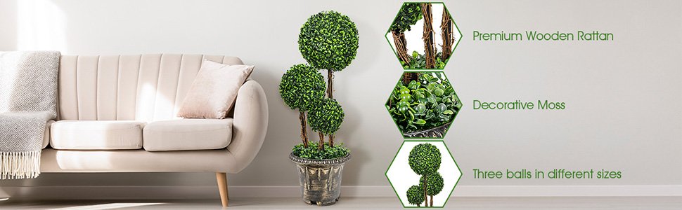 30 Inch Artificial Topiary Triple Ball Tree Indoor and Outdoor UV Protection