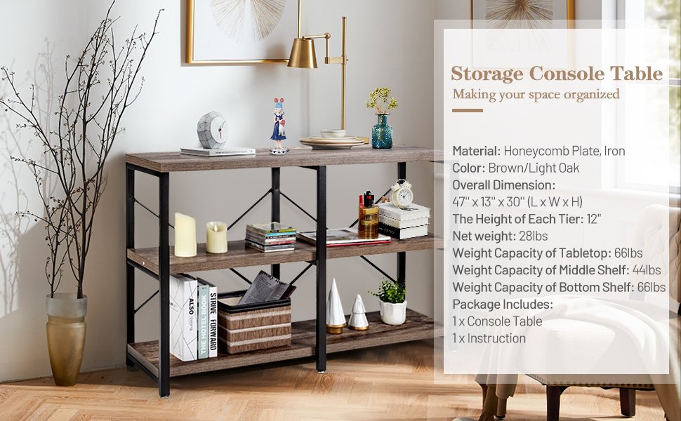 3 Tier 47-Inch Console Metal Frame Sofa Table