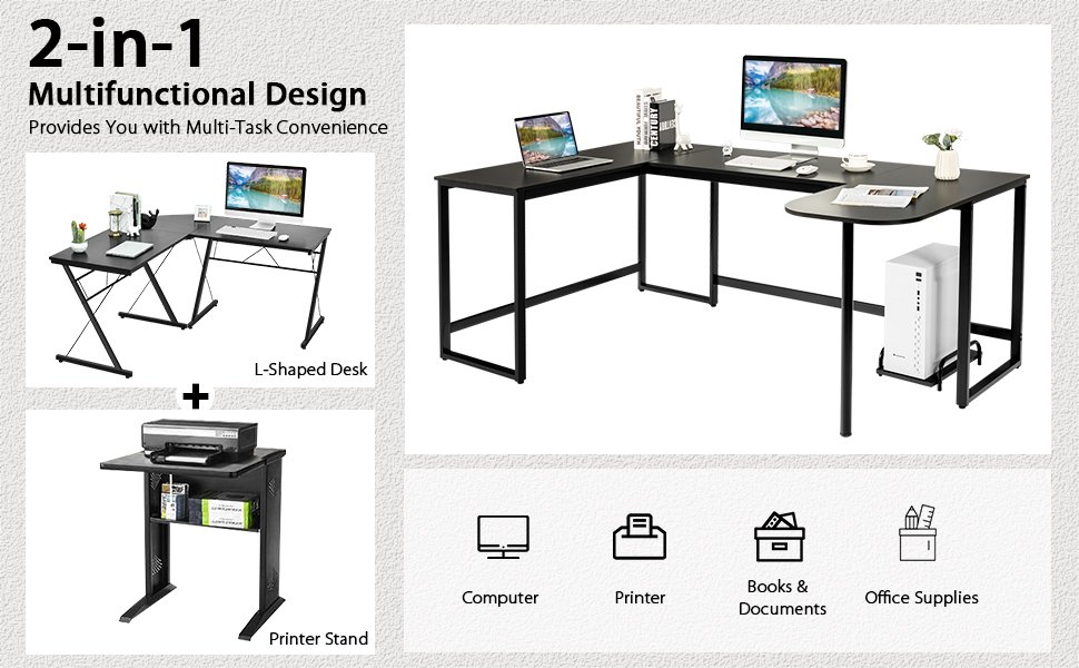 79-Inch U-Shaped Computer Desk with CPU Stand for Home Office