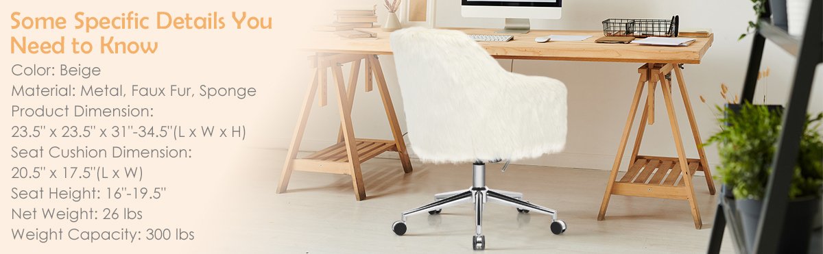 Modern Fluffy Faux Fur Vanity Office Chair for Teens Girls