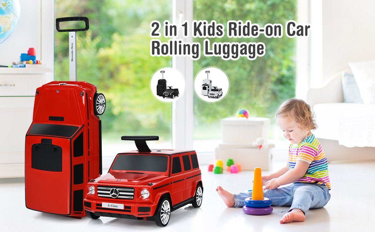 2-in-1 Kids Ride On Car Toy Toddler Travel Suitcase Licensed Mercedes Benz