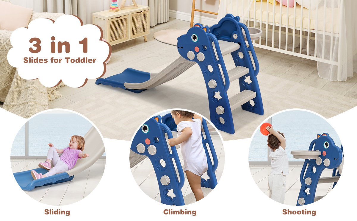 3 in 1 Kids Slide Baby Play Climber Slide Set with Basketball Hoop