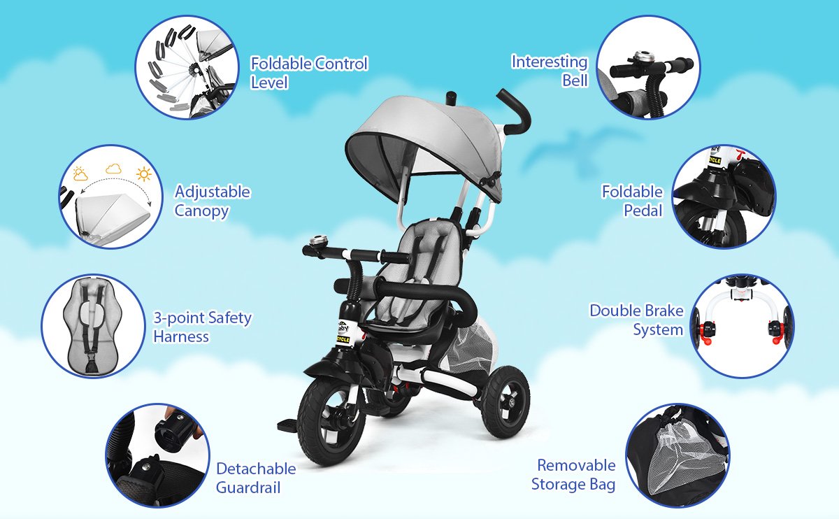6-In-1 Kids Baby Stroller Tricycle Detachable Learning Toy Bike