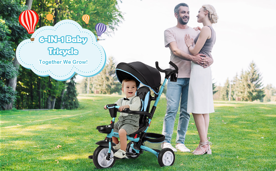 6-in-1 Detachable Kids Baby Stroller Tricycle with Canopy and Safety Harness