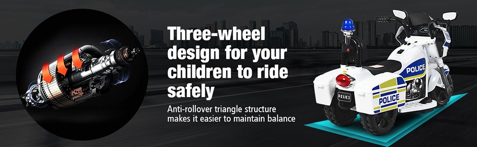 6V 3-Wheel Kids Police Ride On Car