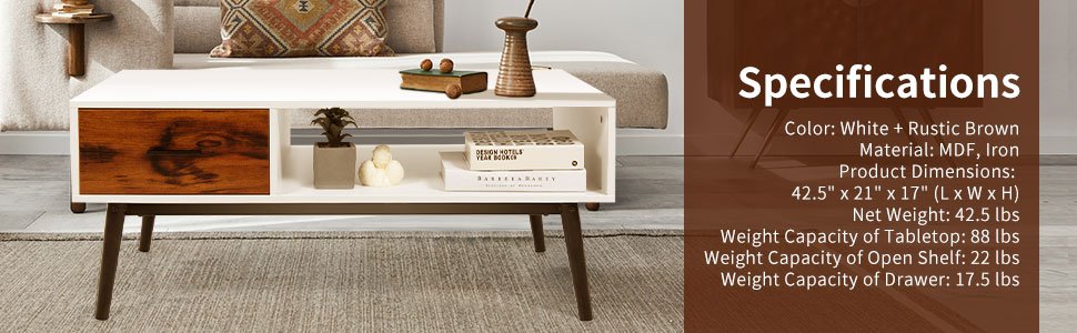 Modern Wood Sofa Table with Open Storage Shelf and Drawer