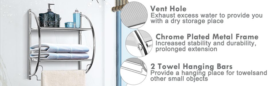 Costway 2 Tier Wall Mount Shower Organizer Toilet Bathroom Storage Rack Holder Towel Bar - Silver
