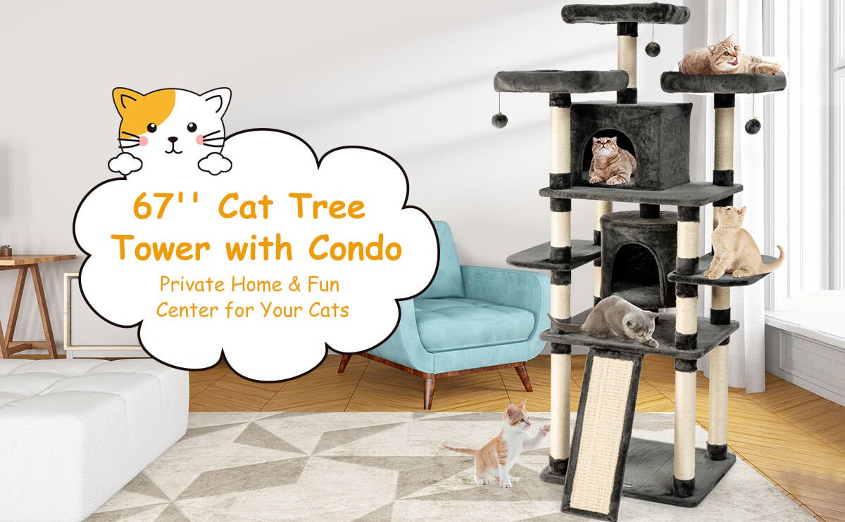 67-Inch Multi-Level Cat Tree with Cozy Perches Kittens Play House