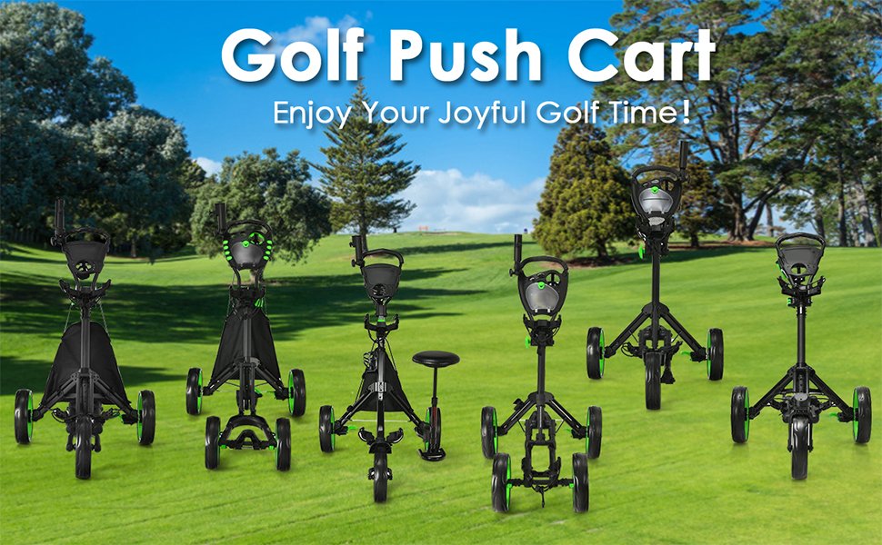 Folding 3 Wheels Golf Push Cart with Bag Scoreboard Adjustable Handle