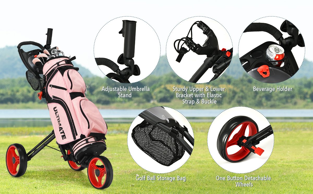 Folding 3 Wheels Golf Push Cart with Brake Scoreboard Adjustable Handle