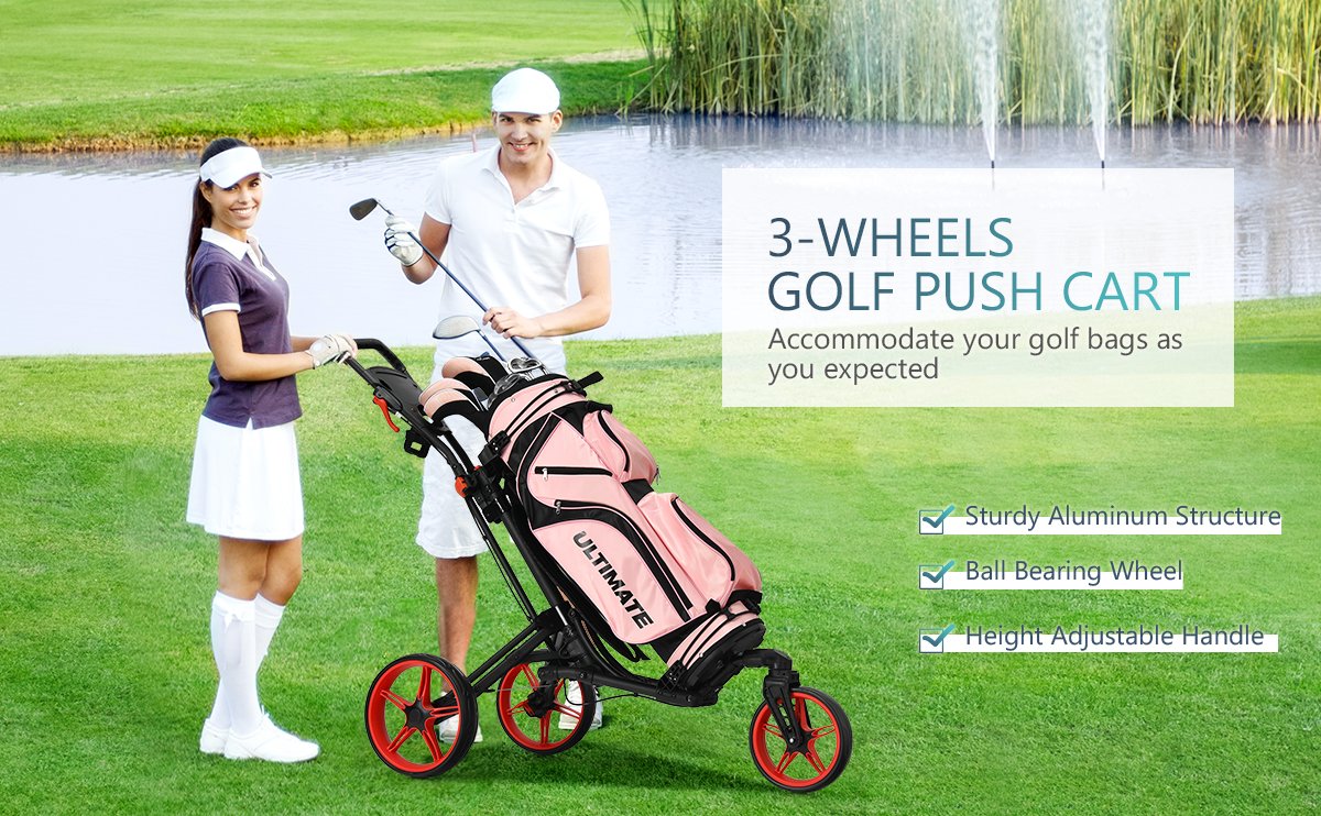 Folding Golf Push Cart with Scoreboard Adjustable Handle Swivel Wheel