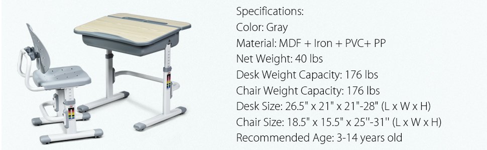 Kids Desk and Chair Set with Large Storage Space