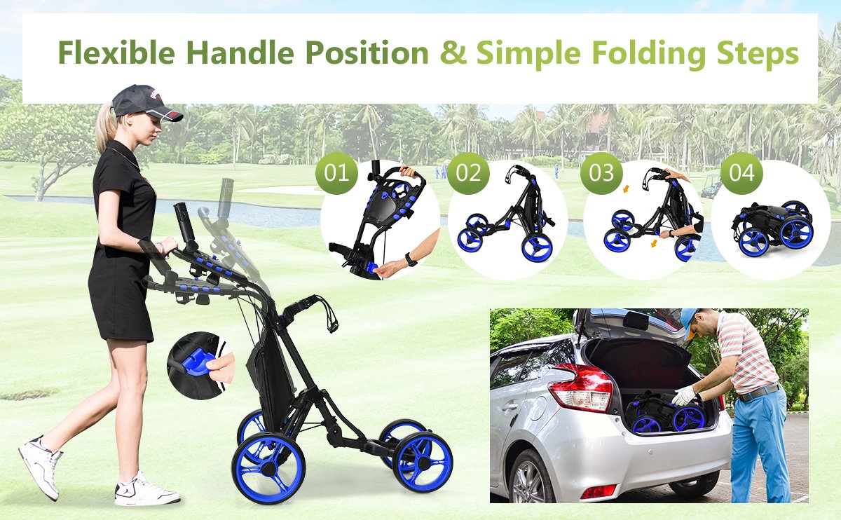 Lightweight Foldable Collapsible 4 Wheels Golf Push Cart