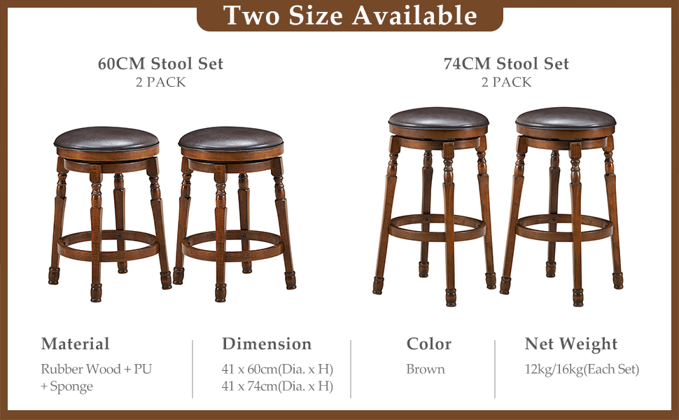 Set of 2 24-Inch Swivel Leather Padded Bar Dining Stool