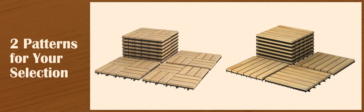 10 Pieces 12 x 12 Acacia Wood Interlocking Tile Flooring