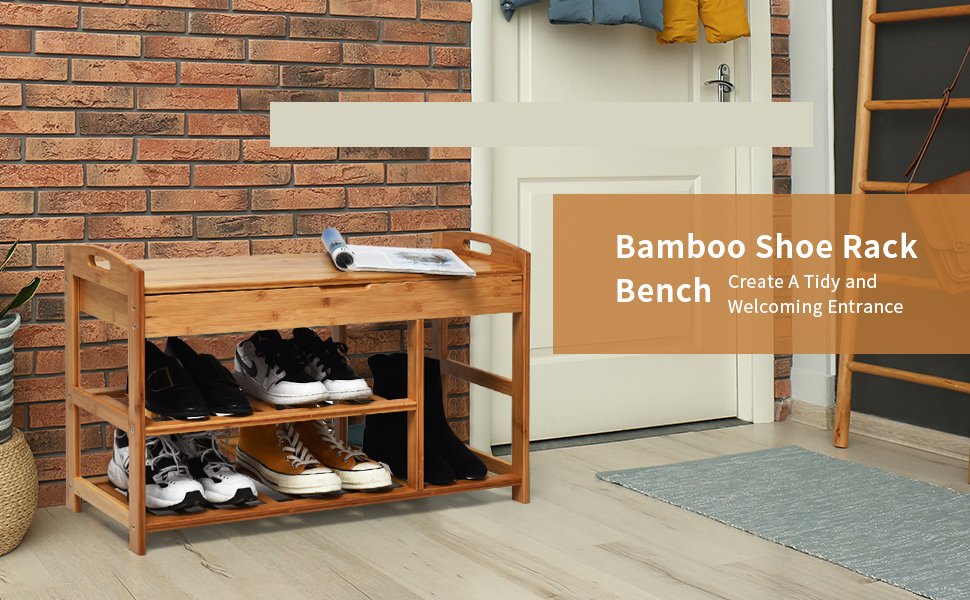 3-Tier Bamboo Shoe Bench Entryway Storage Rack