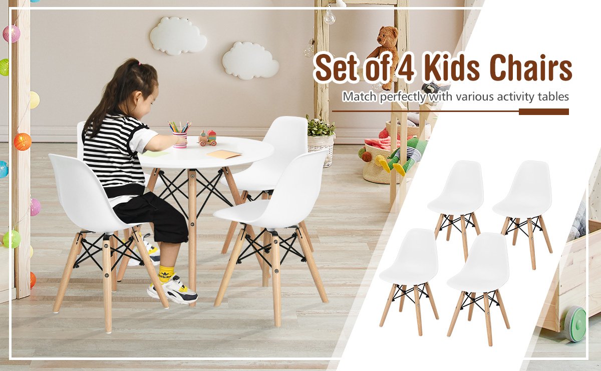 4 Pieces Medieval Style Children Chair Set with Wood Legs